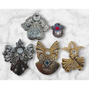 Jane AOL Guardian Angel Pin Brooches Silver & Gold Tone Faux Pearl Lot of 5 Xmas